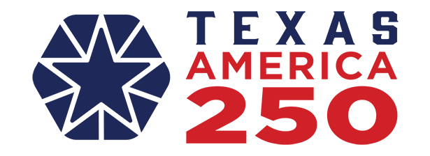 A logo with a blue star with a blue hexagonal pattern behind it on the left and the text Texas in blue at the top and the text America 250 in red underneath A logo with a blue star with a blue hexagonal pattern behind it on the left and the text Texas in blue at the top and the text America 250 in red underneath